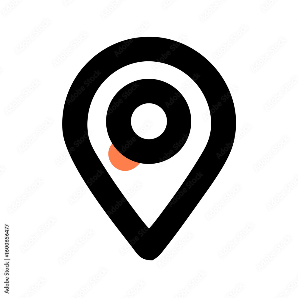 Poster vector art of a minimalist black and white abstract icon representing a location pin with a small or