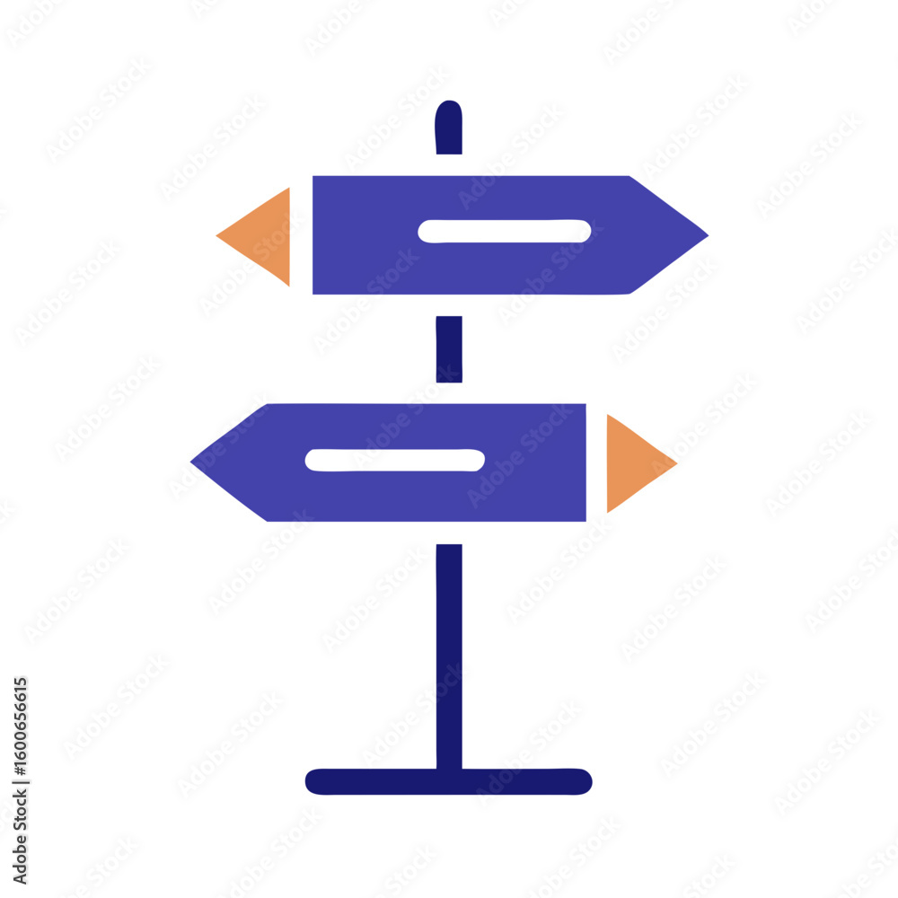Poster vector art of a simple blue and orange signpost with two arrows pointing in opposite directions stan