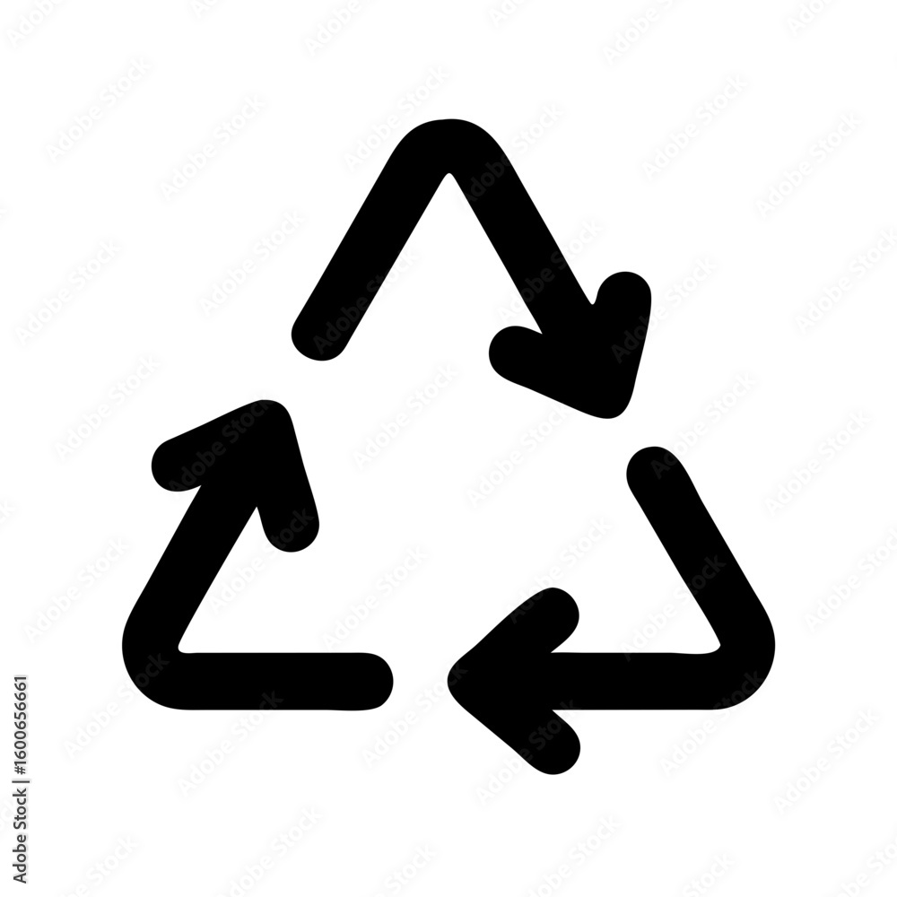 Poster vector art of a black recycling symbol with three chasing arrows forming a continuous loop on a whit
