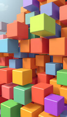 Colorful cubes, pixel art. White tone