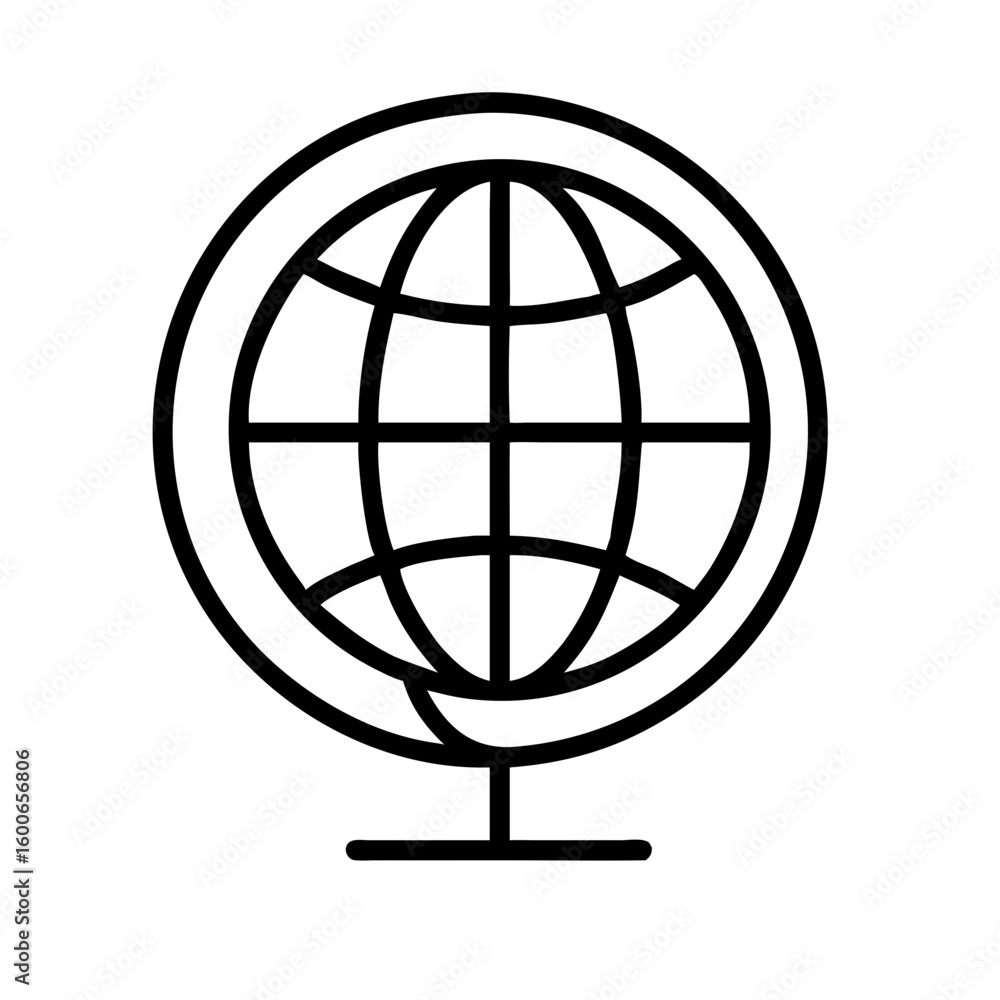 Poster vector art of a simple black and white line art illustration of a globe on a stand representing glob