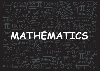 Seamless pattern with mathematical formulas on a chalkboard, back texture, Hand mix drawn math symbols. Math symbols trendy modern geometric, Vector illustration of chalkboard and math formulas
