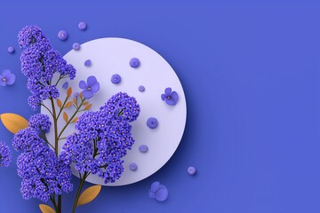 minimal 3d background illustration of blooming lilac flowers in purple tones