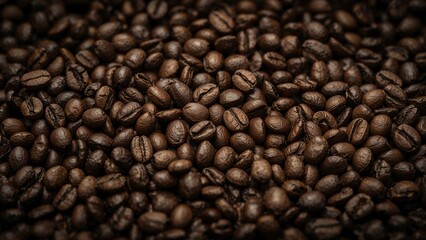 Obraz premium Close-up shot of roasted coffee beans with focused detail