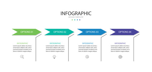 Design template infographic. 4 step process infographic element with icons can be used for workflow, business information and web graphic design 