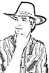 Smiling cowboy looking away