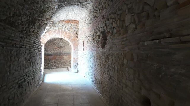 A view inside the ancient ruins of a Roman ampitheater in Durres, Albania. - June 14, 2025. An old arena dating back to the second century AD.