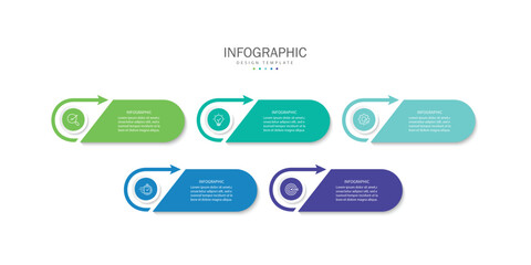 5 steps infographic template with 3 options. Flowchart that can be used for business report, data visualization and presentation. Timeline infographic elements vector illustration.