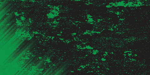 Abstract green grunge texture with green halftones on black background for banner and flyer