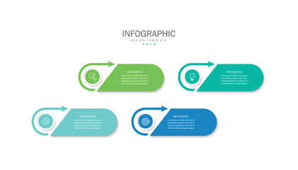 4 steps infographic template with 3 options. Flowchart that can be used for business report, data visualization and presentation. Timeline infographic elements vector illustration.