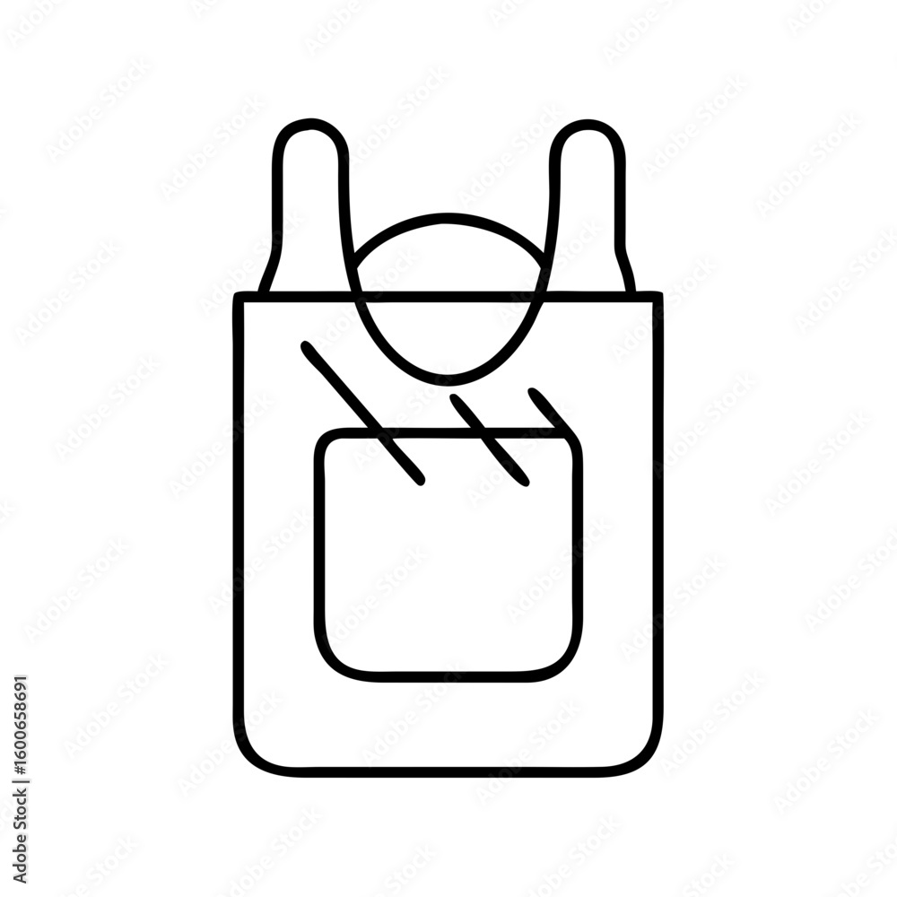 Poster vector art of a simple black outline icon of a shopping bag with handles and a front pocket is displ