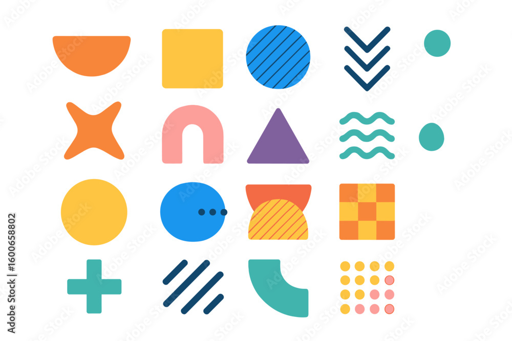 Poster colorful geometric shapes and patterns on a simple background suitable for design projects and creat