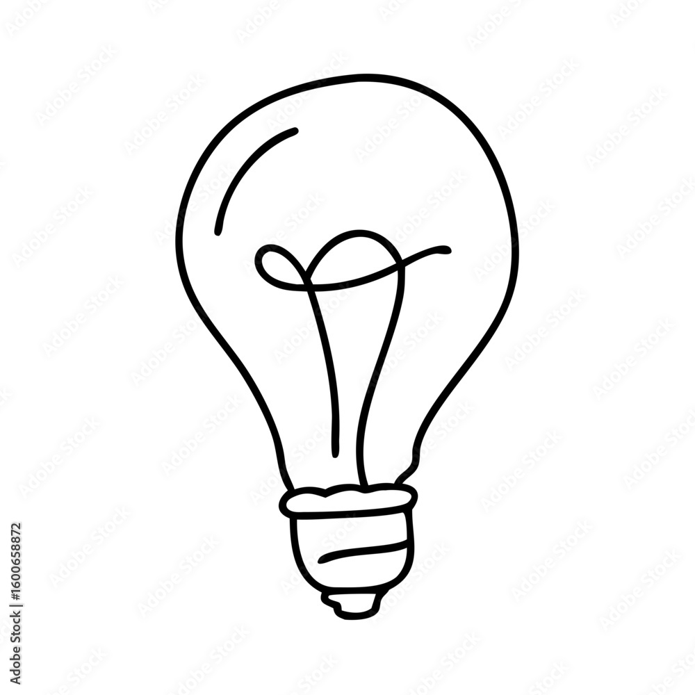 Poster vector art of a simple black and white line drawing of a classic incandescent lightbulb with its fil