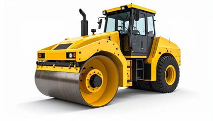 A yellow road roller stands alone on a white plane—an instrument of compression, waiting in stillness. It evokes the geometry of control, the choreography of flattening hope and potential beneath inst