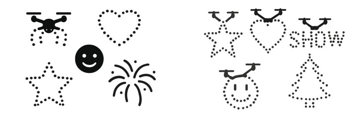 Fototapeta premium Display of drone light patterns celebrating a festive event at night in an urban environment with colorful designs and shapes