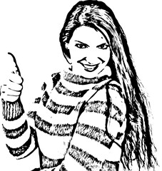 Thumb up happy woman