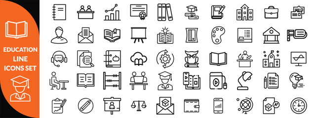 Education line icons set . Education and Learning thin line icons set. Education, School, Learning editable stroke icons. Vector illustration