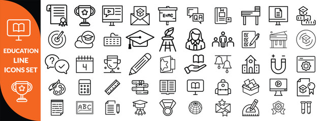 Education line icons set . Education and Learning thin line icons set. Education, School, Learning editable stroke icons. Vector illustration