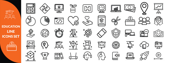 Education line icons set . Education and Learning thin line icons set. Education, School, Learning editable stroke icons. Vector illustration