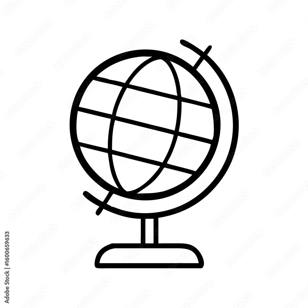 Poster vector art of a simple black and white outline illustration of a globe on a stand representing the w