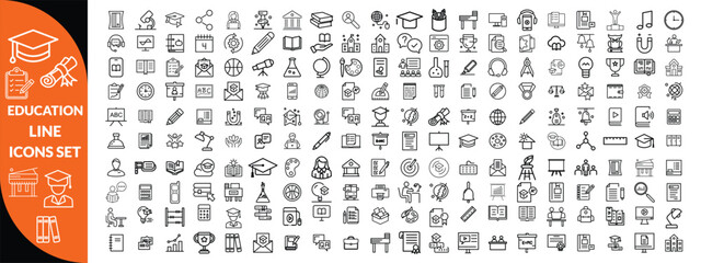 Education line icons set . Education and Learning thin line icons set. Education, School, Learning editable stroke icons. Vector illustration
