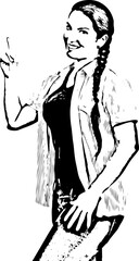 Casual woman pointing to copy space