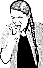 Furious woman screaming to phone mobile