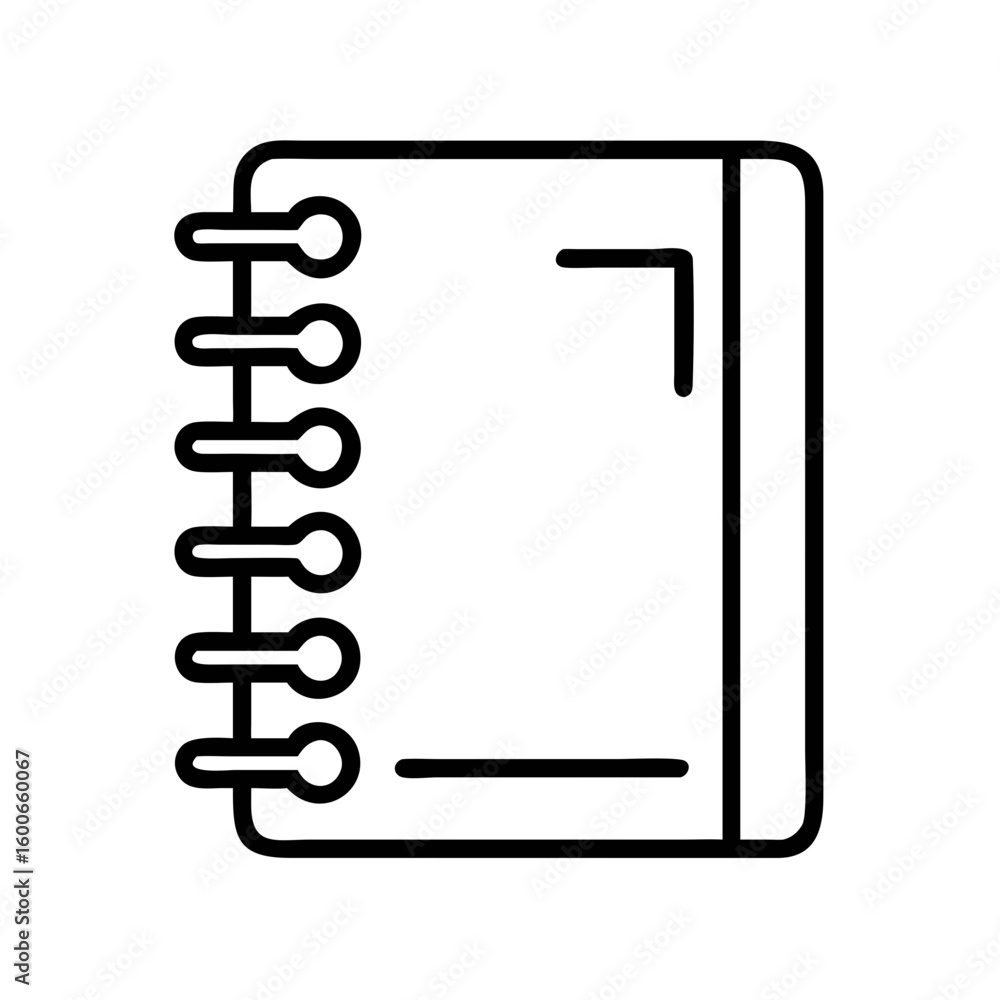Aufkleber vector art of a simple black line drawing icon of a spiralbound notebook with blank pages on a white