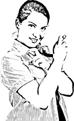 Happy woman holding fingers crossed