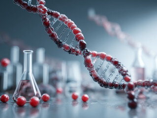 DNA double helix illustration with lab background