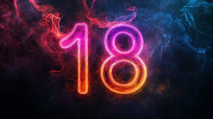 A neon number 18