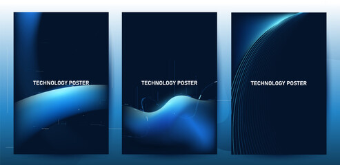 Tech poster set. Futuristic digital blue wave line. glowing lines innovation background for tech event poster or presentation product business