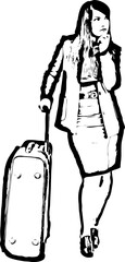 Executive woman with suitcase waiting