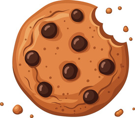 Delicious chocolate chip cookie with a bite taken out, showcasing its tempting texture and inviting appeal, perfect for illustrating sweet treats and bakery delights.