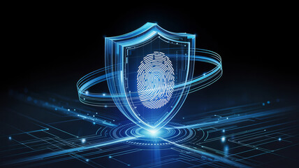 Glowing shield fingerprint security network digital security technology