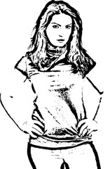 Beauty woman in blank blue t-shirt