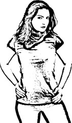 Attractive woman in blank blue t-shirt