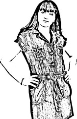 Brunette woman in denim dress