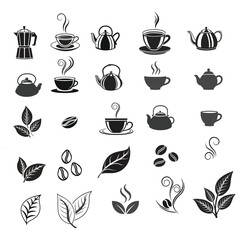 Set of Black and White Tea and Coffee Icons