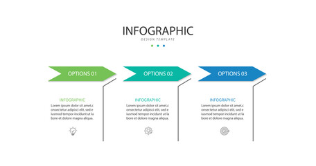 Design template infographic. 3 step process infographic element with icons can be used for workflow, business information and web graphic design 
