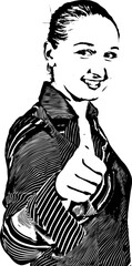 Portrait of young businesswoman give thumb up