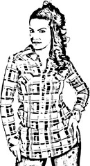 Model woman in squares shirt