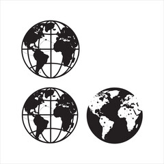Three globes showing continents and oceans with different styles