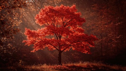 Vibrant red leaves on a maple branch