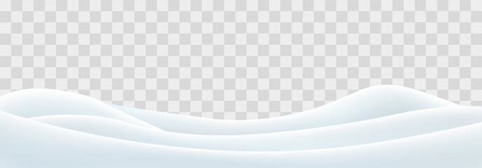 Snowdrifts isolated on png background. Snow landscape decoration, frozen hills. Empty snowbanks field. Christmas vector illustration. Transparent background.