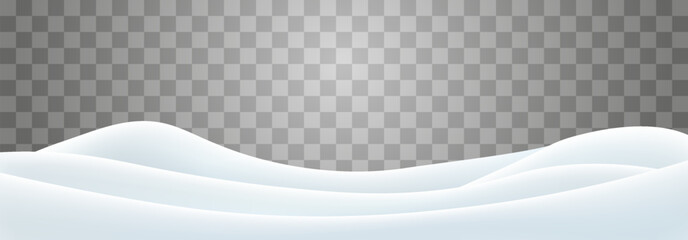 Snowdrifts isolated on png background. Snow landscape decoration, frozen hills. Empty snowbanks field. Christmas vector illustration. Transparent background.