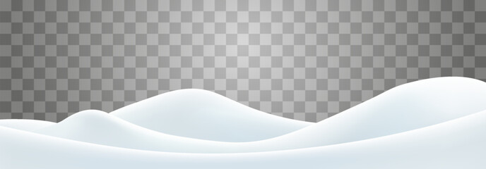 Snowdrifts isolated on png background. Snow landscape decoration, frozen hills. Empty snowbanks field. Christmas vector illustration. Transparent background.