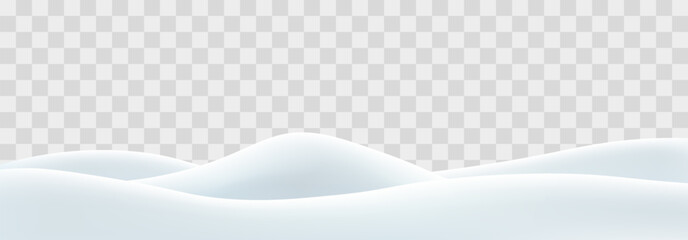 Snowdrifts isolated on png background. Snow landscape decoration, frozen hills. Empty snowbanks field. Christmas vector illustration. Transparent background.