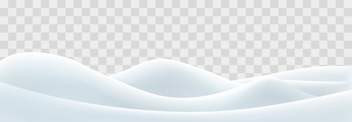 Snowdrifts isolated on png background. Snow landscape decoration, frozen hills. Empty snowbanks field. Christmas vector illustration. Transparent background.