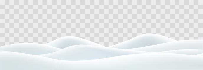 Snowdrifts isolated on png background. Snow landscape decoration, frozen hills. Empty snowbanks field. Christmas vector illustration. Transparent background.